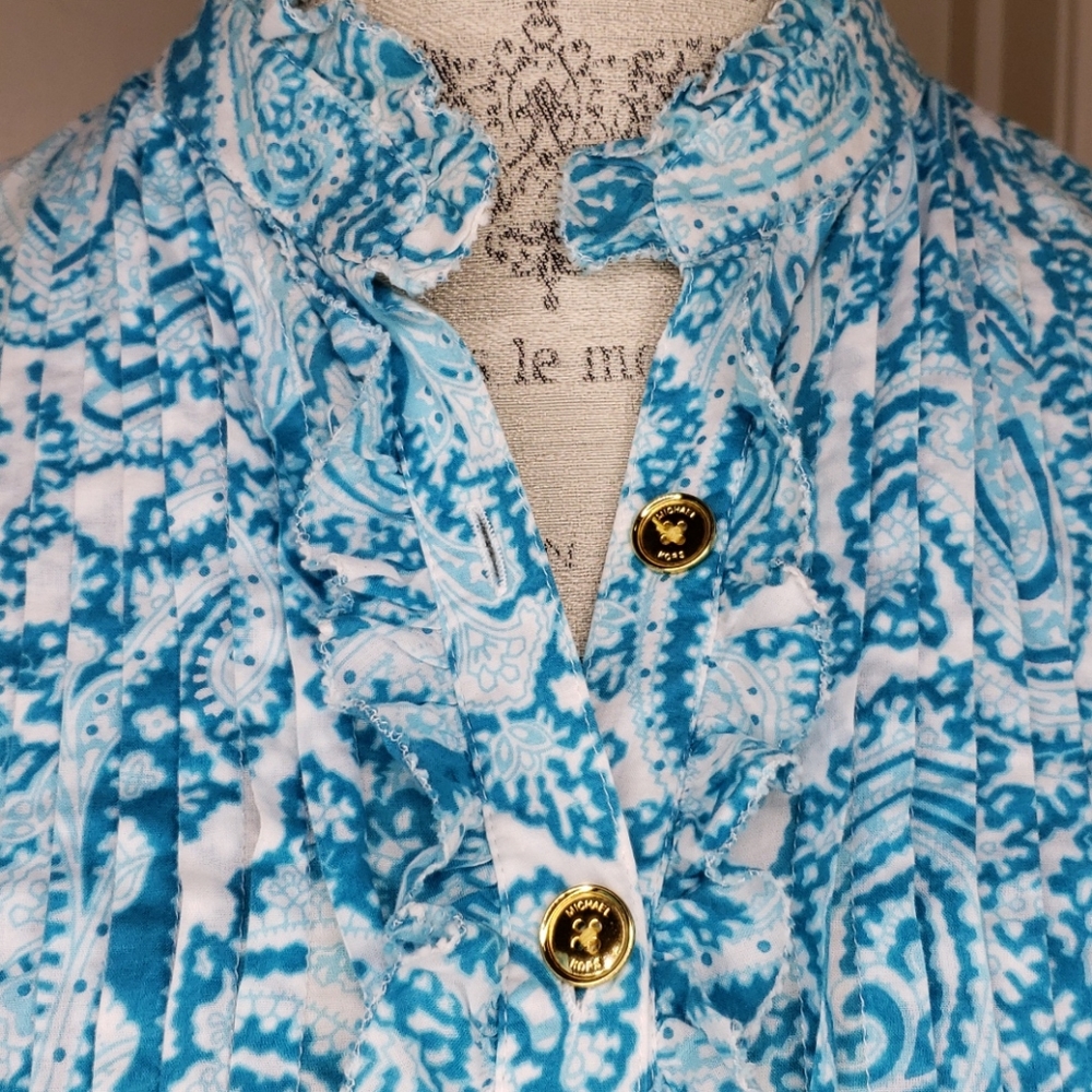 MICHAEL Michael Kors Pintuck Ruffled Blouse Size Large